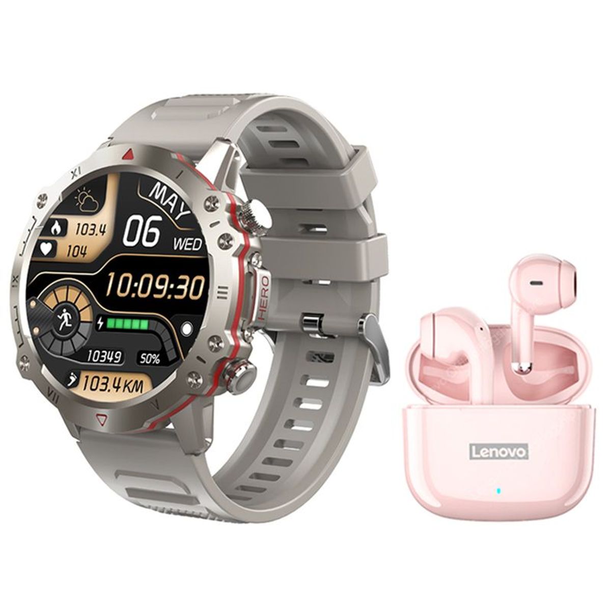 LENOVO - Lenovo LP40 Pro De Audífonos tws-Rosa y Toumi Watch GT-D-Oro
