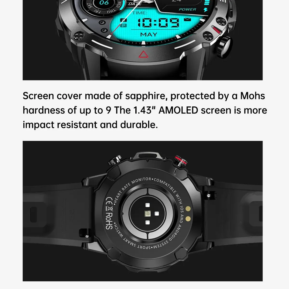 TOUMI - Reloj Inteligente Toumi GT-H7 Bluetooth Smartwatch  1.43 Amoled