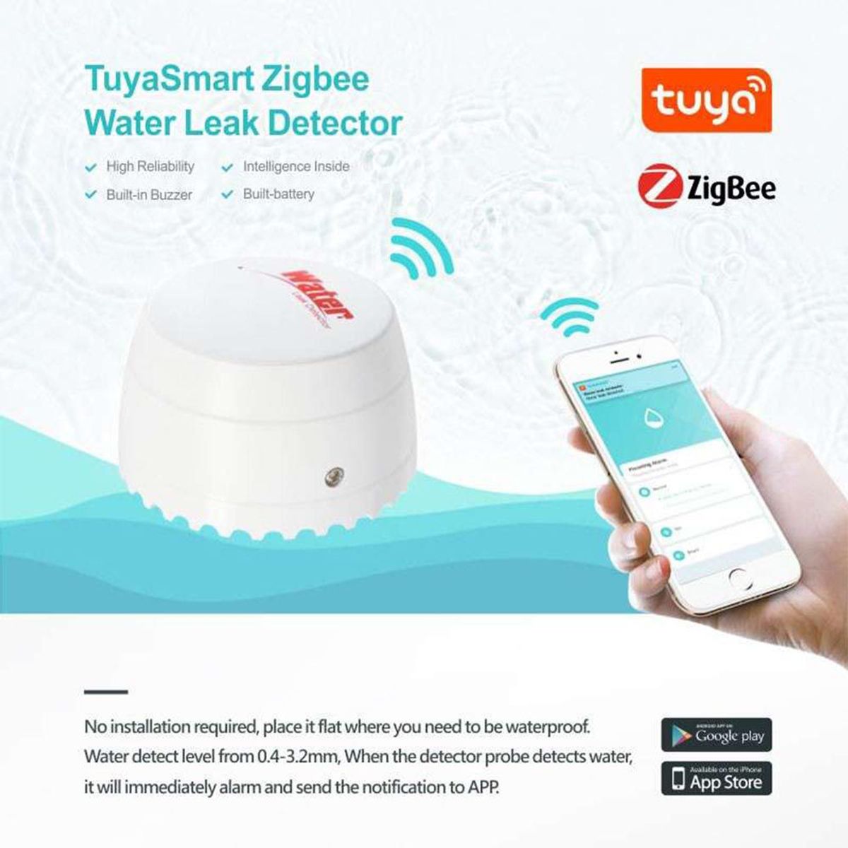 MN ELECTRONICS - Sensor Fuga Agua Smart Wifi 24Ghz con sirena integrada PST-SQ400B