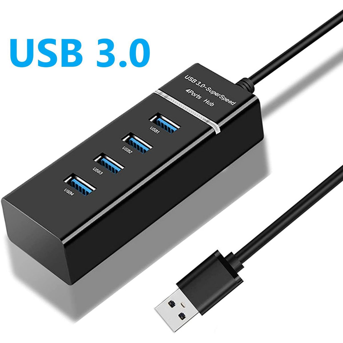 GENERICO - Mini Hub Usb 3.0 De 4 Puertos Para Pc y Laptop - NEGRO
