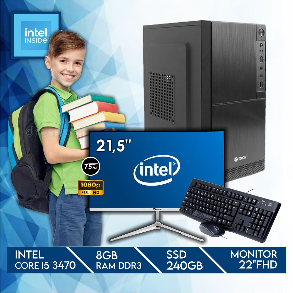INTEL - Computadora Pc Intel Core i5 3470 + Monitor 22'' RAM 8GB +SSD 240GB