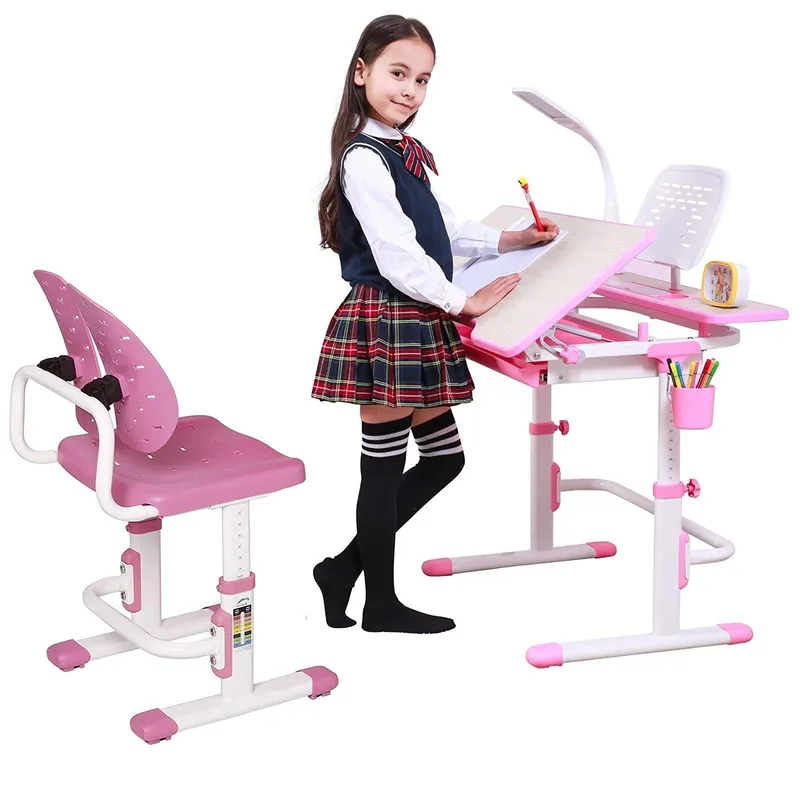 GENERICO - ERGOKID Escritorio Ergonómico para Niña Mesa Estudio Ajustable -Rosado