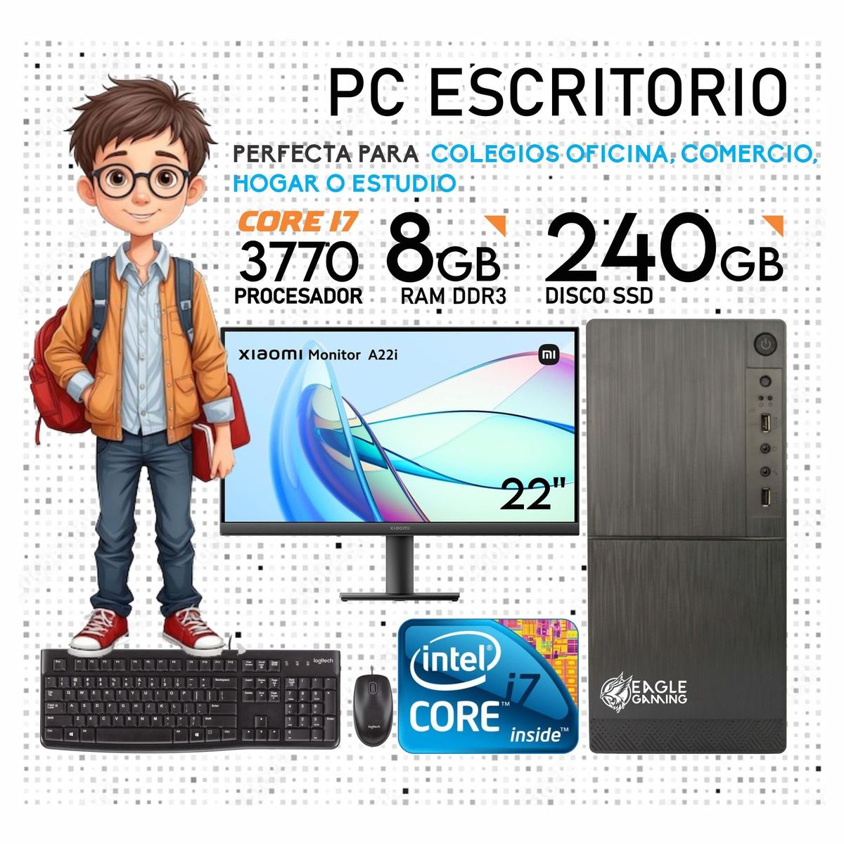 INTEL - Computadora Pc Intel Core i7 3770 SSD 240GB RAM 8GB MONITOR DE 22