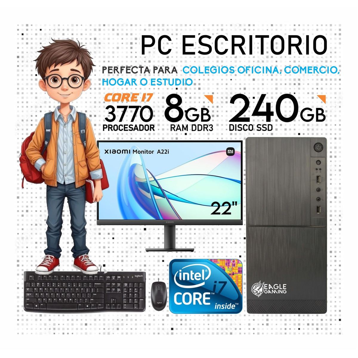INTEL - Computadora Pc Intel Core i7 3770 SSD 240GB RAM 8GB MONITOR DE 22