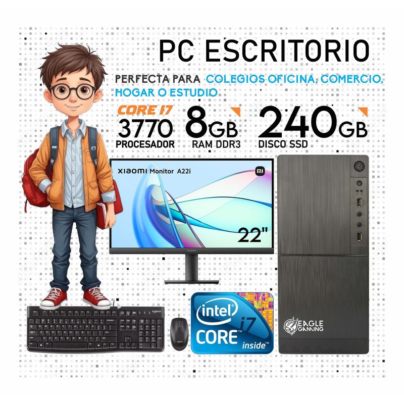 INTEL - Computadora Pc Intel Core i7 3770 SSD 240GB RAM 8GB MONITOR DE 22