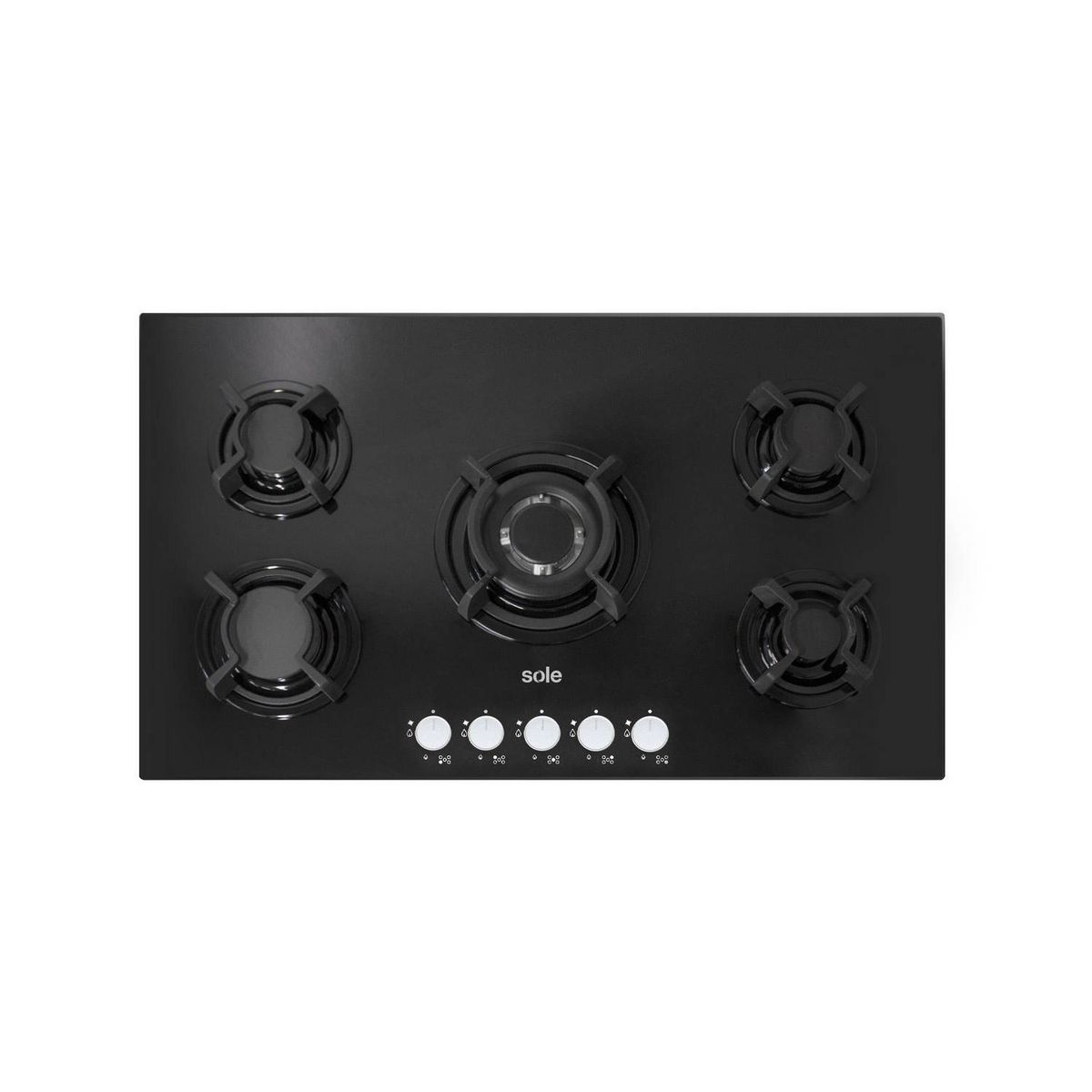 SOLE - COCINA EMPOTRABLE A GAS SOLE SOLCO033 NEGRO 86 CM 5 HORNILLAS
