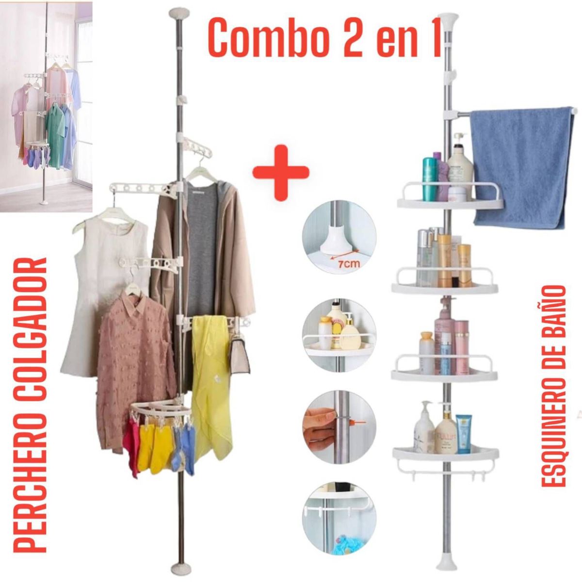 GENERICO - Esquinero Organizador de Baño  Colgador Perchero de Ropa