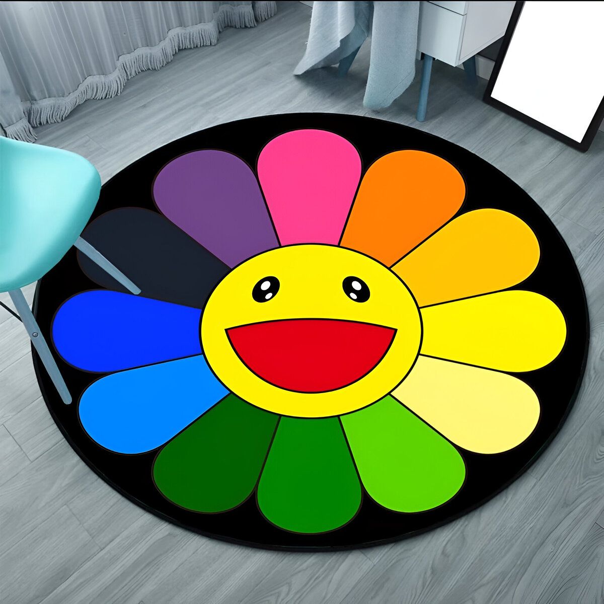 ELMEJORPRECIO - Alfombra Circular Para Dormitorio Diseño Girasol Multicolor