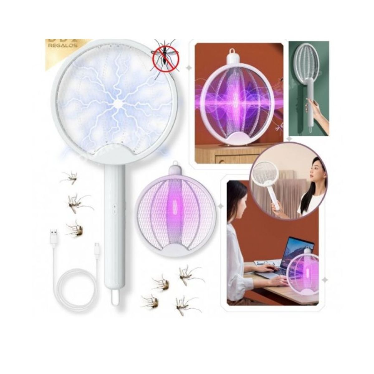 GENERICO - Raqueta electrica mata zancudos moscas mosquitos