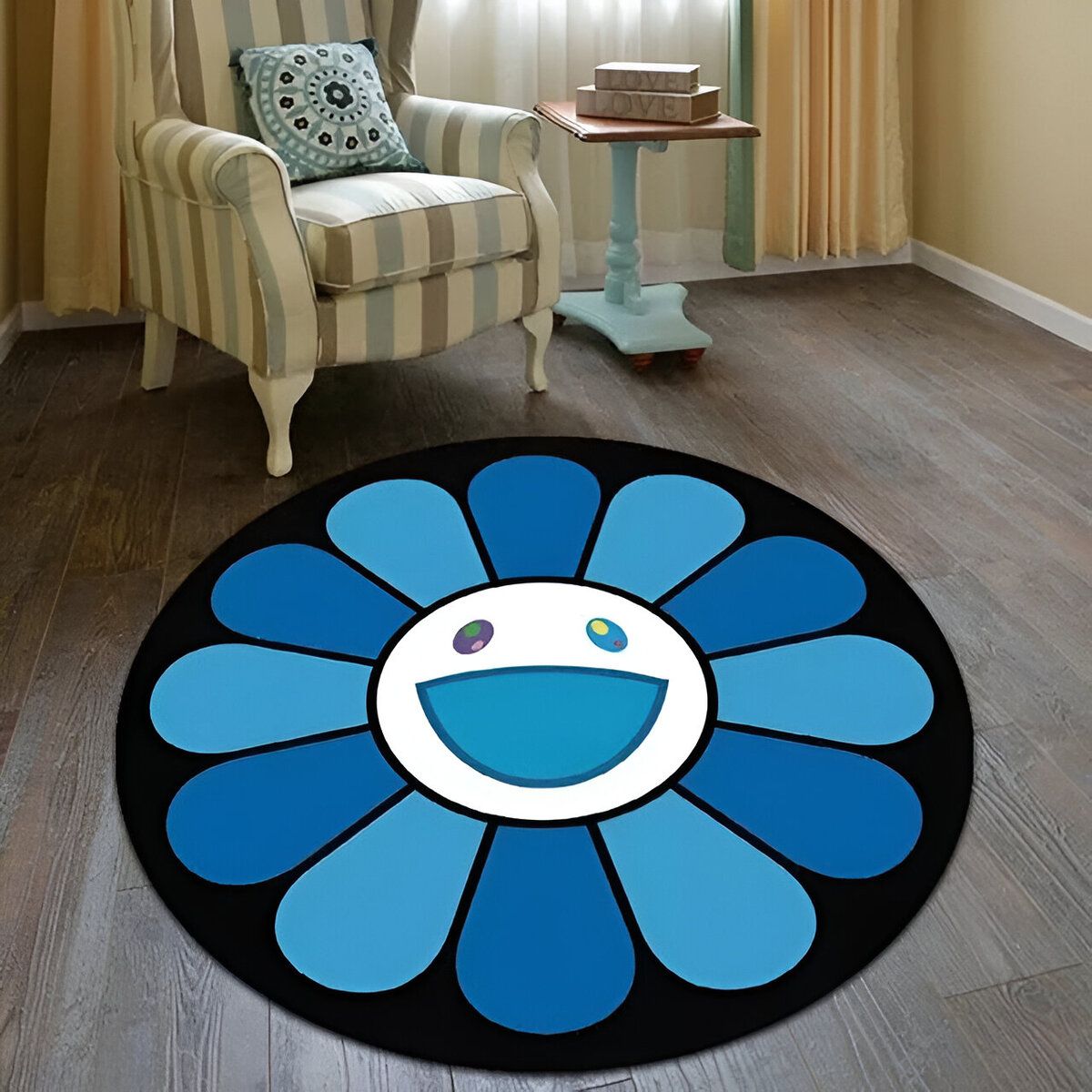 ELMEJORPRECIO - Alfombra Circular Para Dormitorio Diseño Girasol Azul