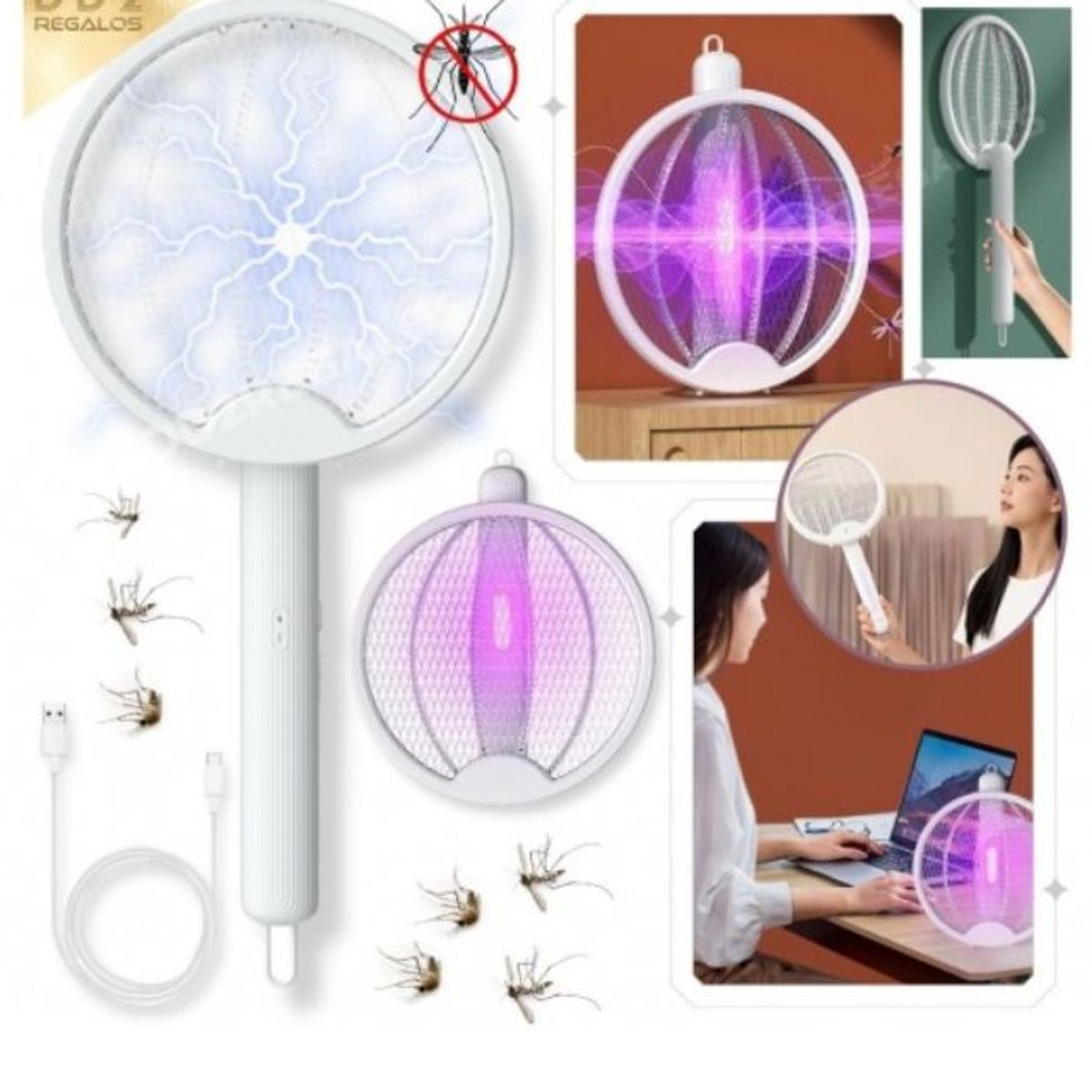 GENERICO - Raqueta electrica mata zancudos moscas mosquitos