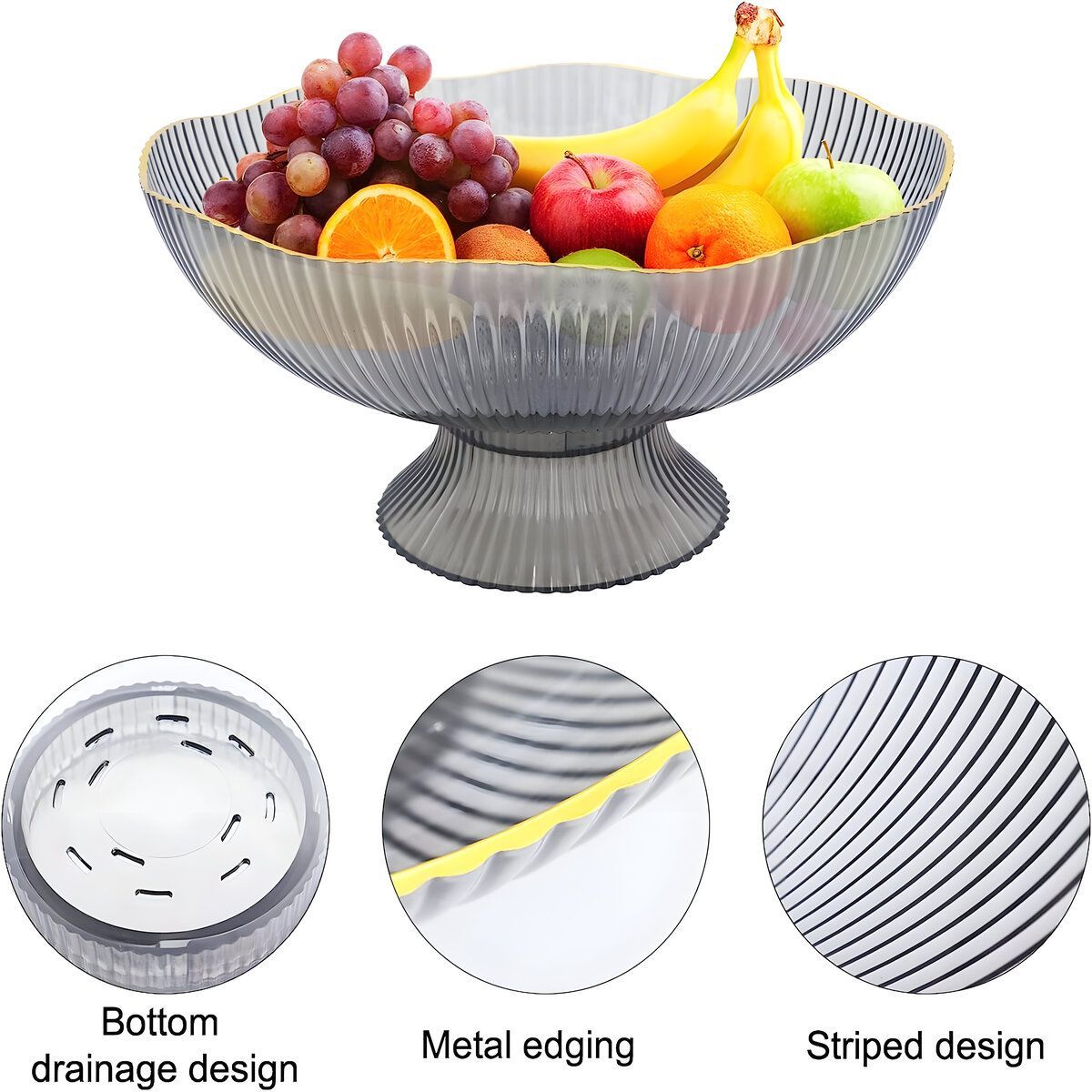 ELMEJORPRECIO - Frutero Con Base Escurridor Para Snacks Transparente Gris