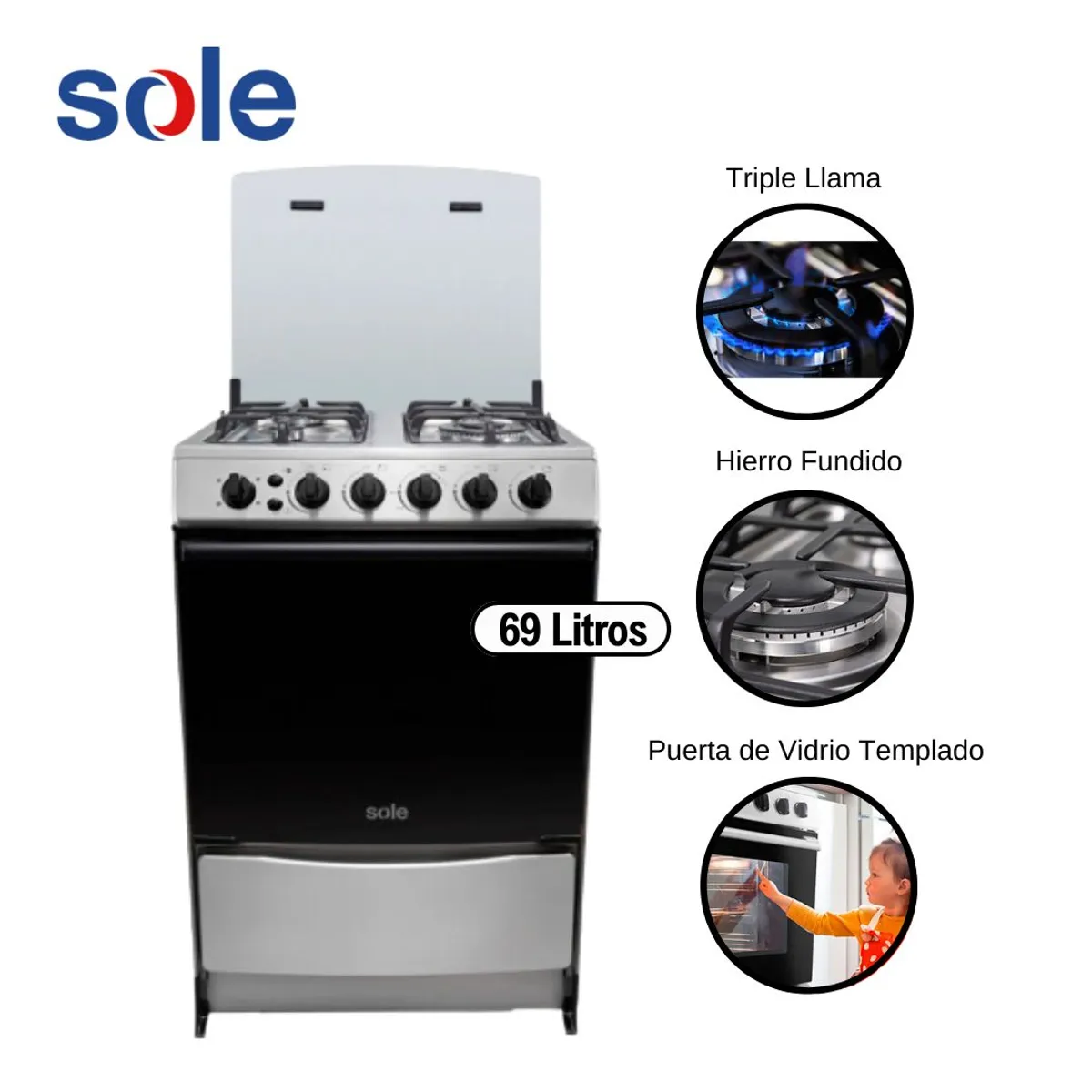 SOLE - Cocina de Pie 60cm Sole Varadero 4 Hornillas - Gris