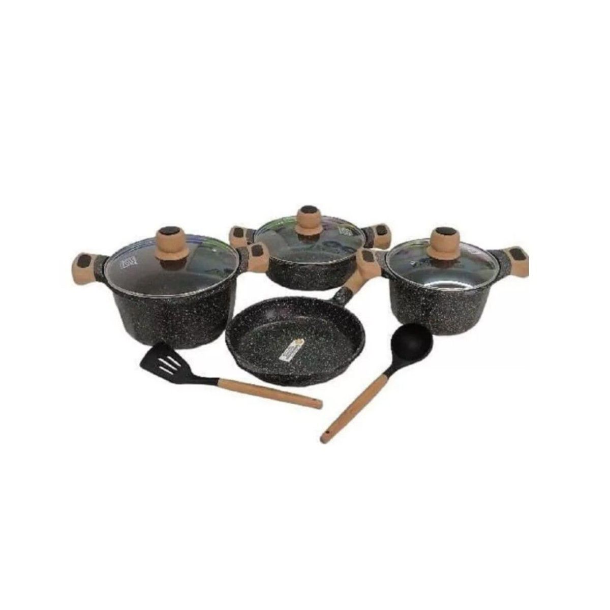 GENERICO - Juego De Ollas Roca Volcánica Antiadherente 9 Piezas Ecológico