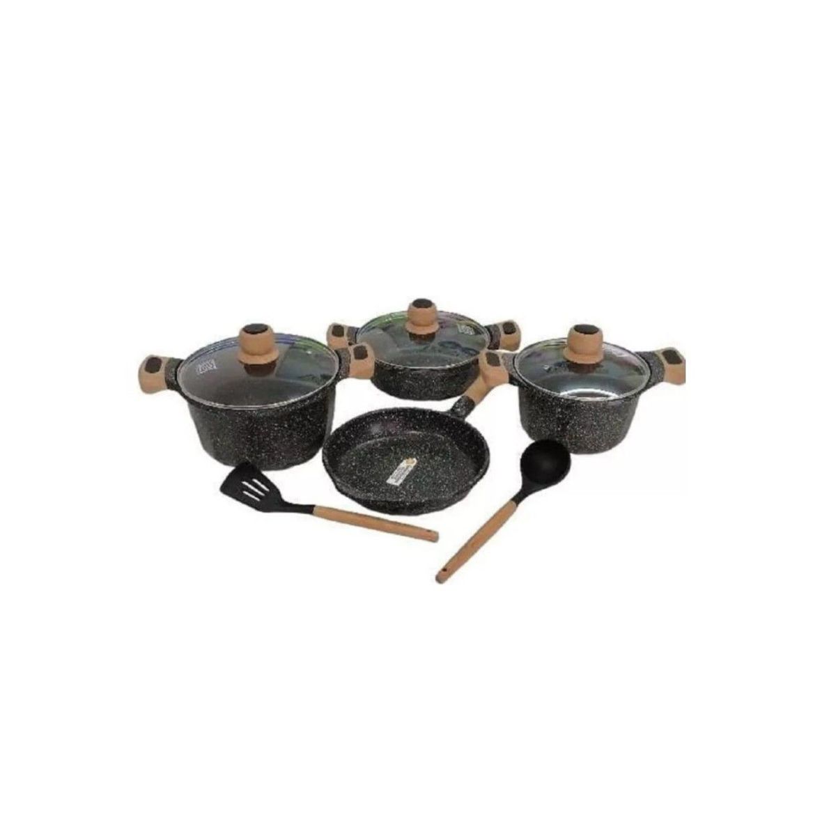 GENERICO - Juego De Ollas Roca Volcánica Antiadherente 9 Piezas Ecológico