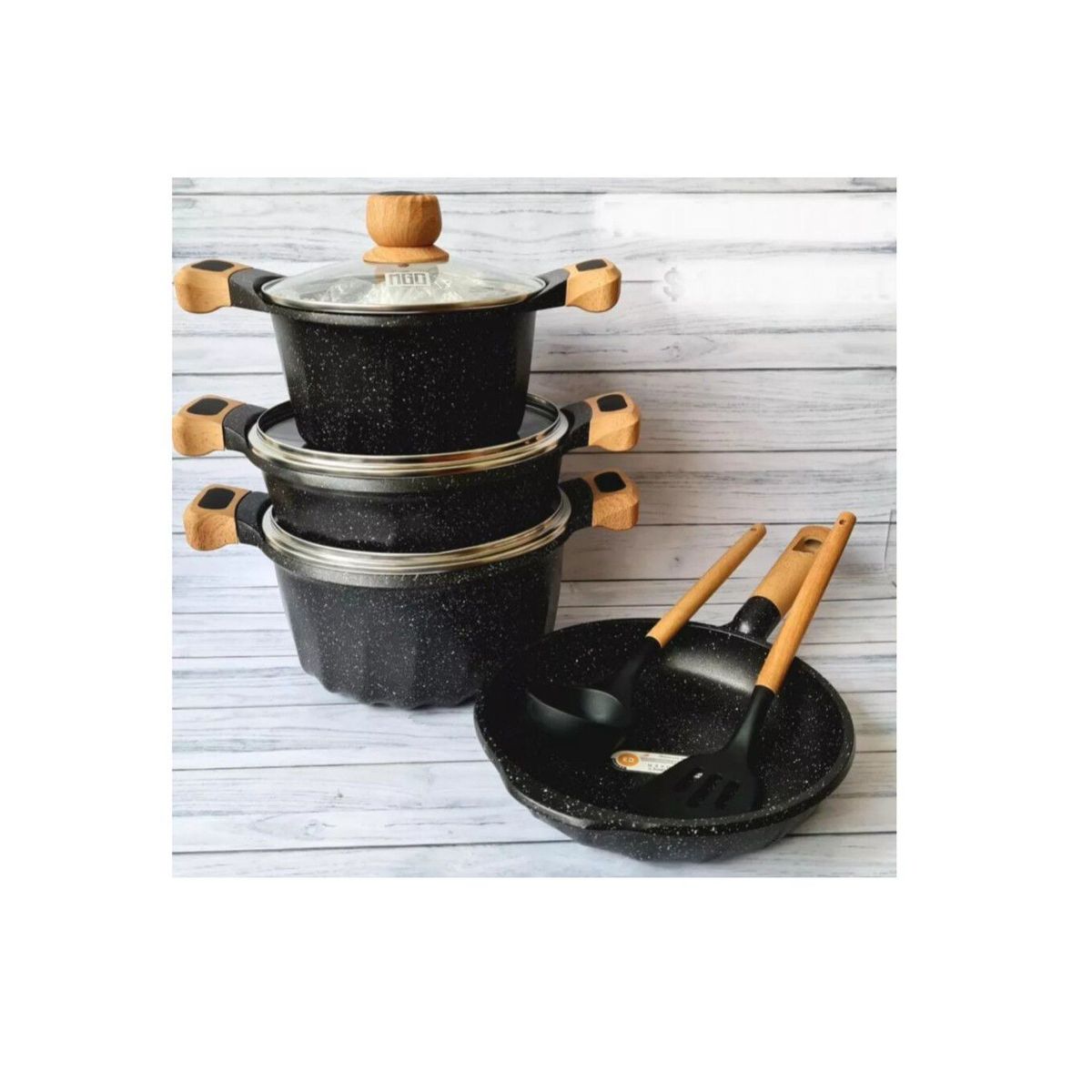 GENERICO - Juego De Ollas Roca Volcánica Antiadherente 9 Piezas Ecológico