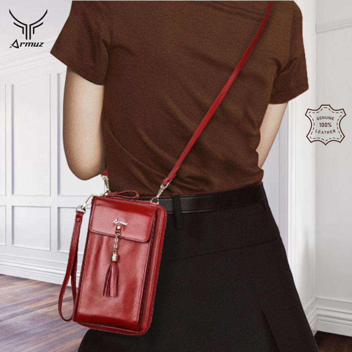 ARMUZ - Cartera de Cuero Vacuno Porta Celular DG1012 Mujer