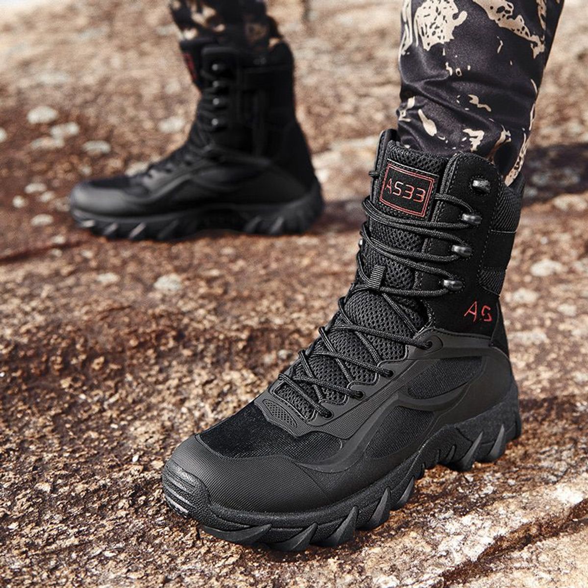 BLWOENS - Botas militares de alta calidad para hombre botines de combate-Negro