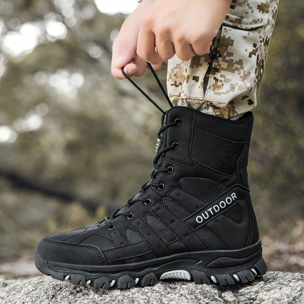 BLWOENS - Botas militares de alta calidad para hombre botines de combate-Negro