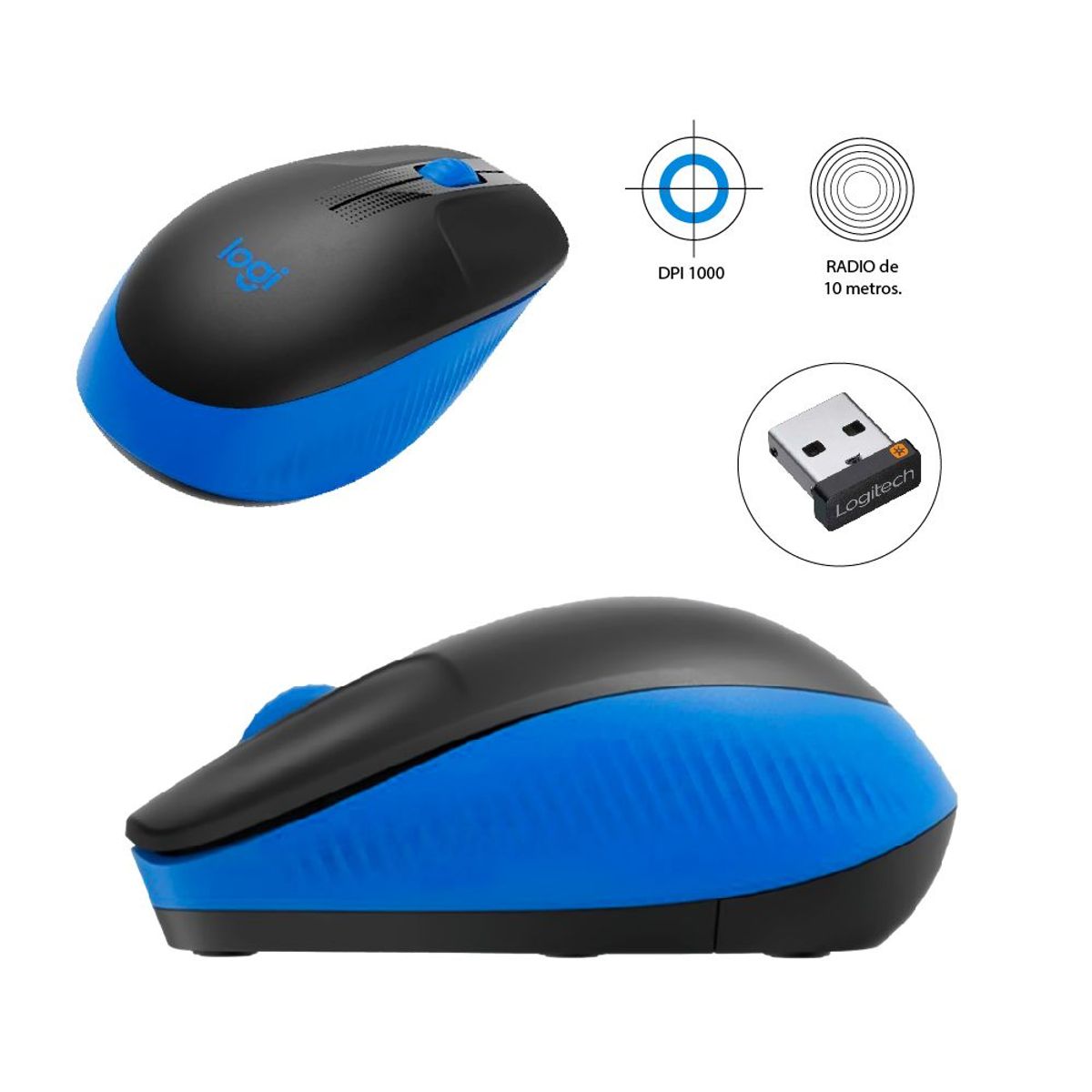 LOGITECH - Mouse Inalámbrico Logitech M190 Full Size Negro Y Azul