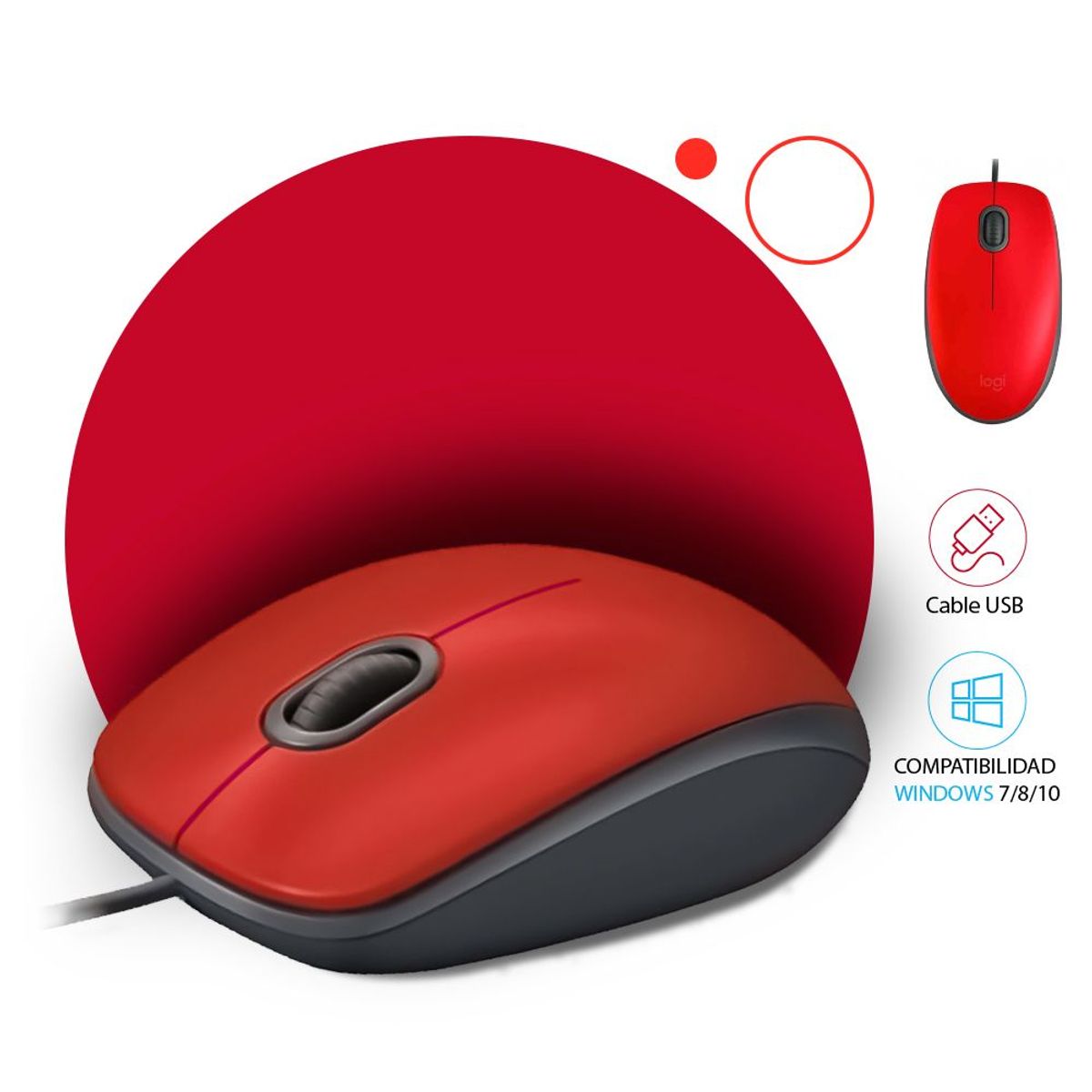 LOGITECH - Mouse Logitech M110 Silent USB Rojo