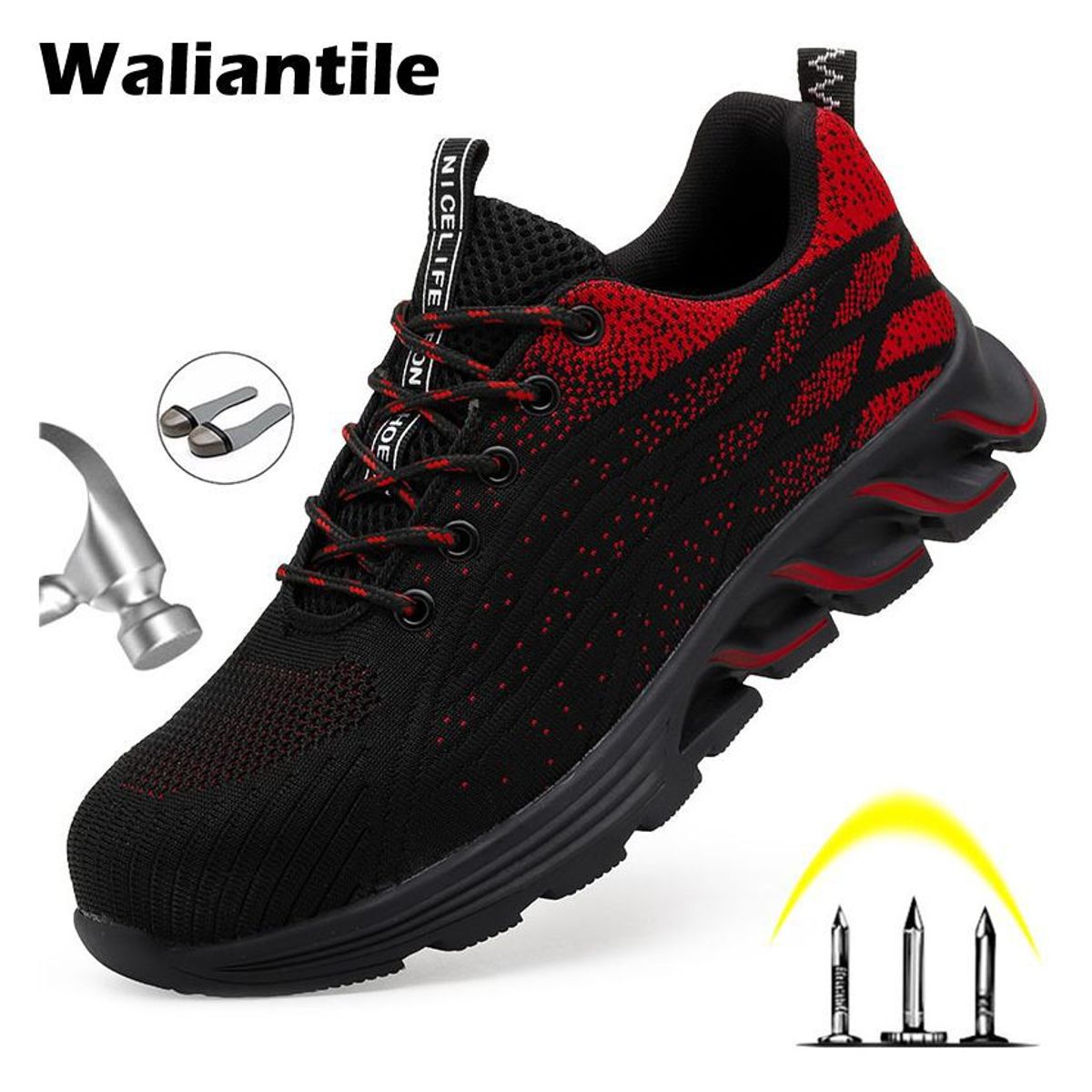 BLWOENS - Zapatos de trabajo hombre seguridad y antipinchazos-rojo.