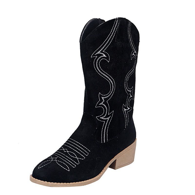 GENERADE - Botas bordadas occidentales para mujer - Negro