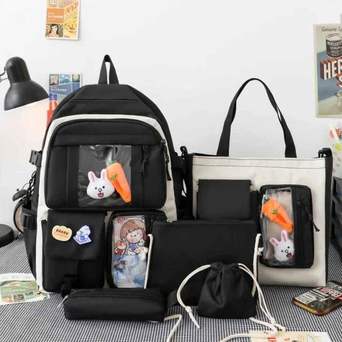 GENERICO - Mochila Kawai Set De 5 Piezas Con Accesorios Coreana Bolsos Cartuchera