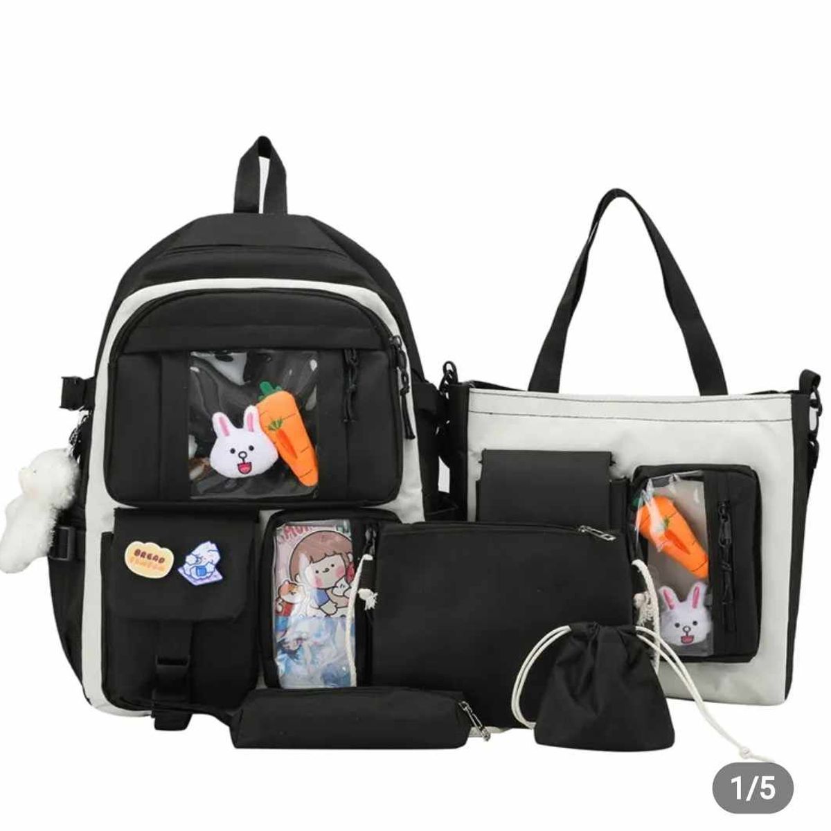 GENERICO - Mochila Kawai Set De 5 Piezas Con Accesorios Coreana Bolsos Cartuchera