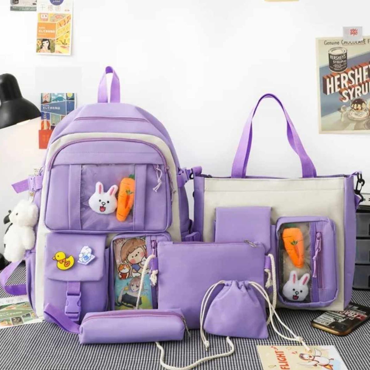 GENERICO - Mochila Kawai Set De 4 Piezas Con Accesorios Coreana Bolsos Cartuchera