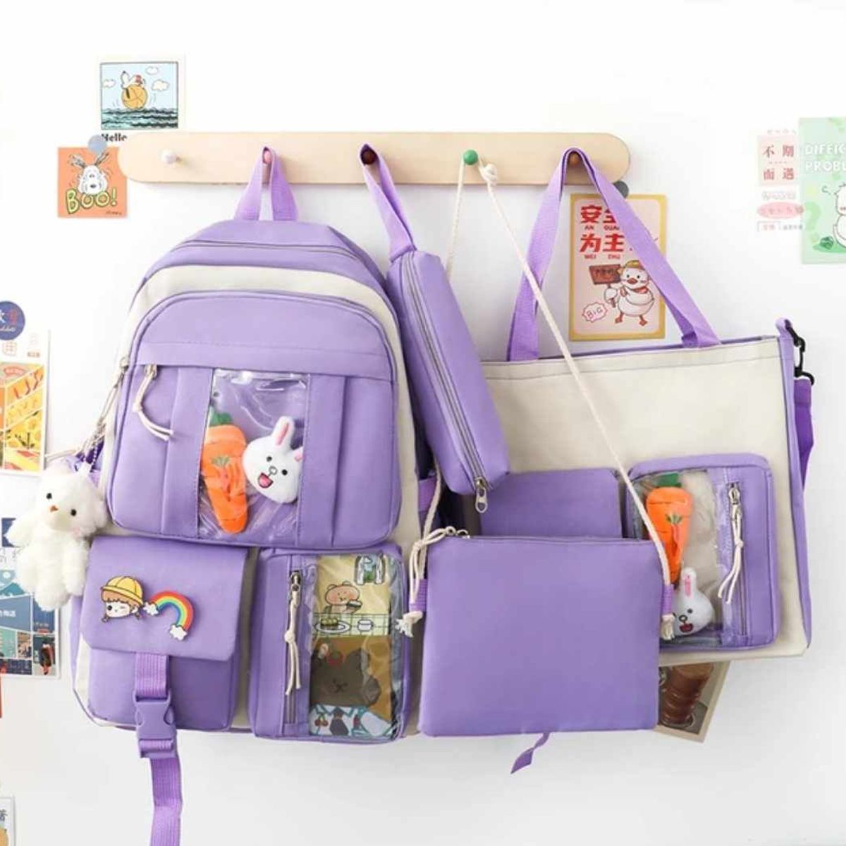 GENERICO - Mochila Kawai Set De 4 Piezas Con Accesorios Coreana Bolsos Cartuchera