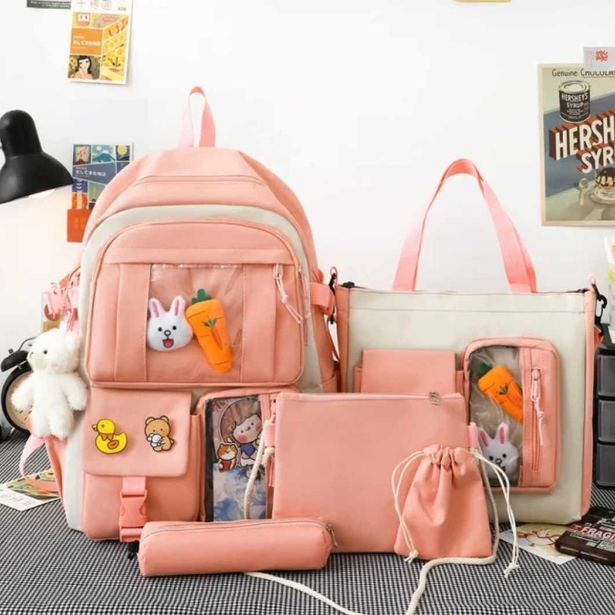 GENERICO - Mochila Kawai Set De 4 Piezas Con Accesorios Coreana Bolsos Cartuchera