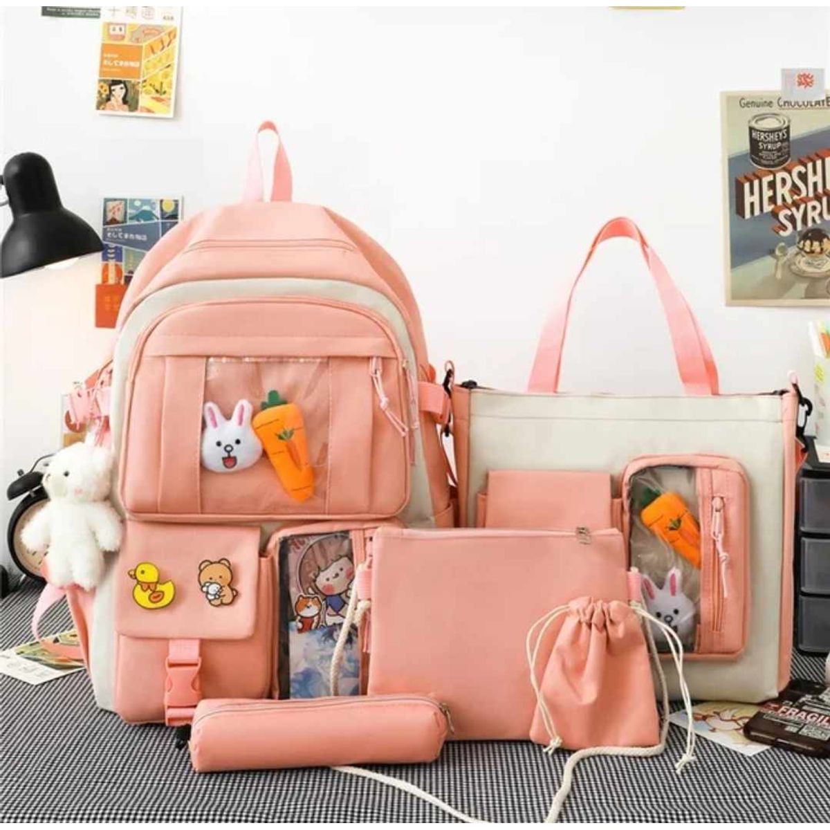 GENERICO - Mochila Kawai Set De 4 Piezas Con Accesorios Coreana Bolsos Cartuchera