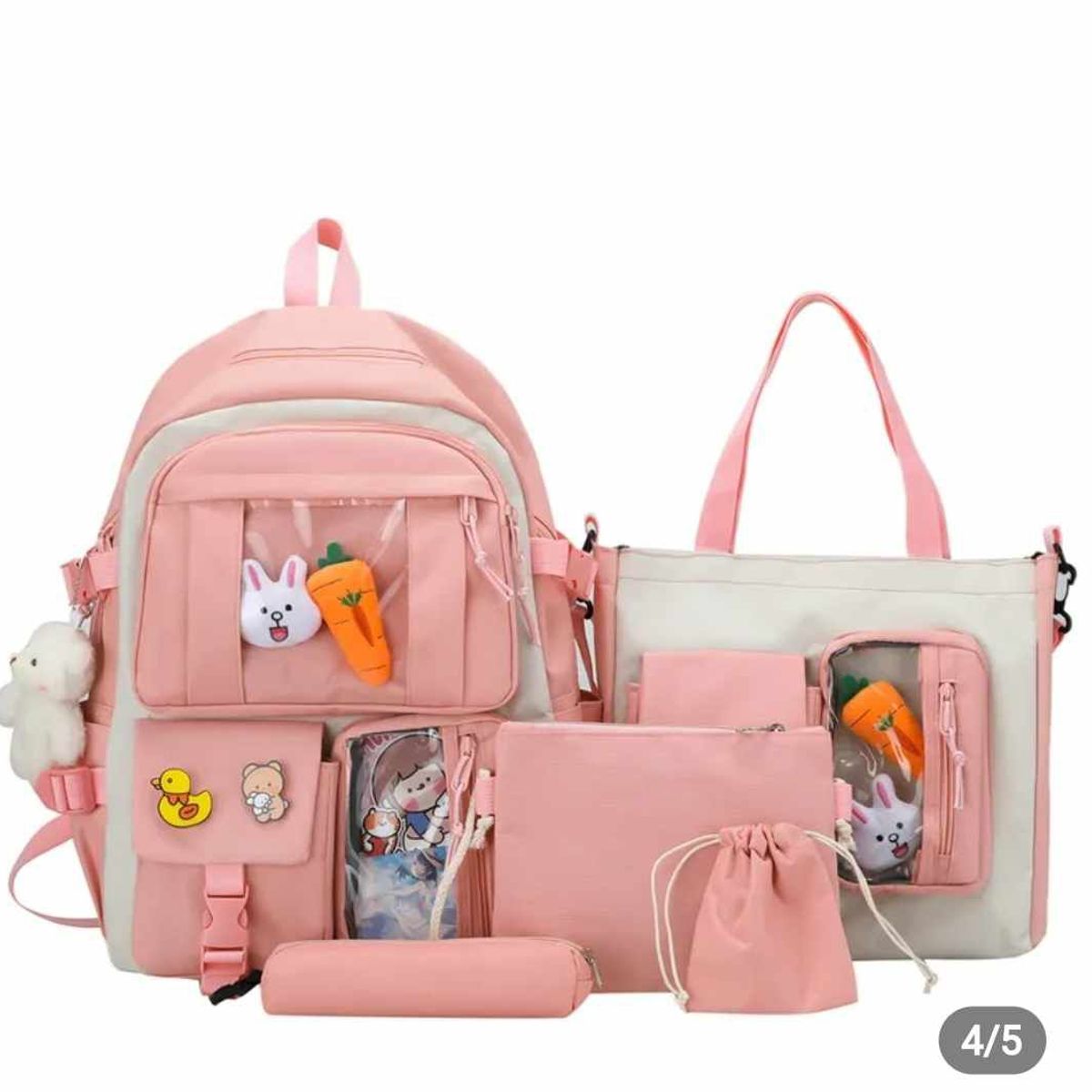 GENERICO - Mochila Kawai Set De 4 Piezas Con Accesorios Coreana Bolsos Cartuchera