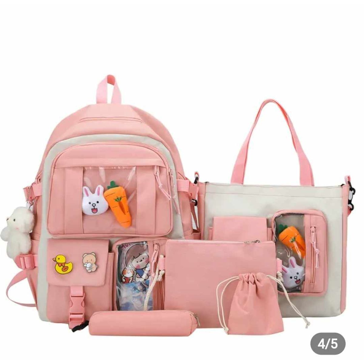 GENERICO - Mochila Kawai Set De 4 Piezas Con Accesorios Coreana Bolsos Cartuchera