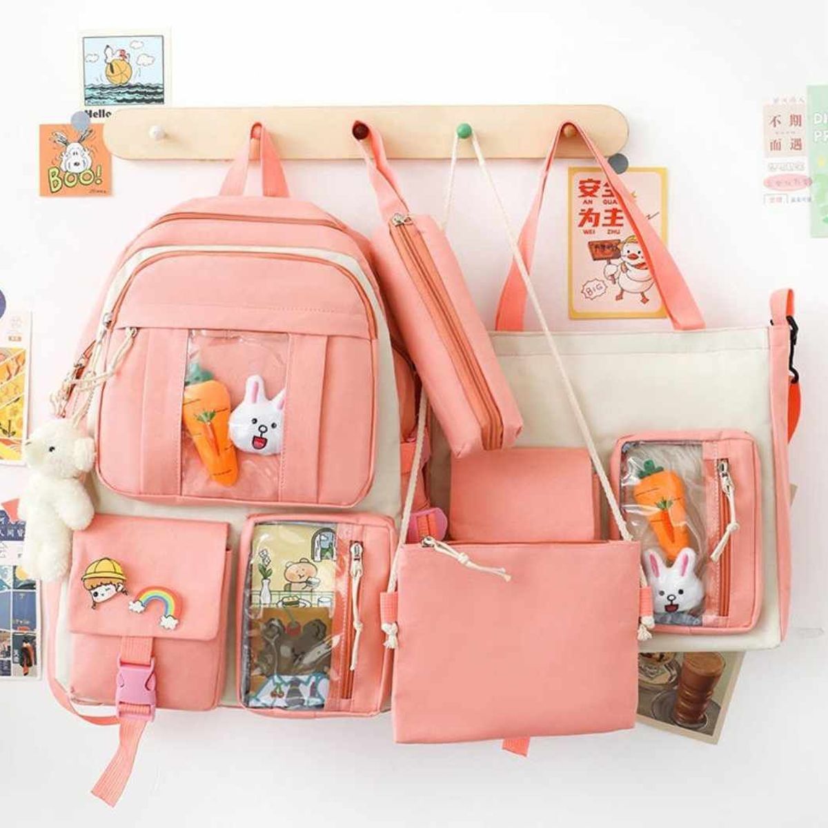 GENERICO - Mochila Kawai Set De 4 Piezas Con Accesorios Coreana Bolsos Cartuchera