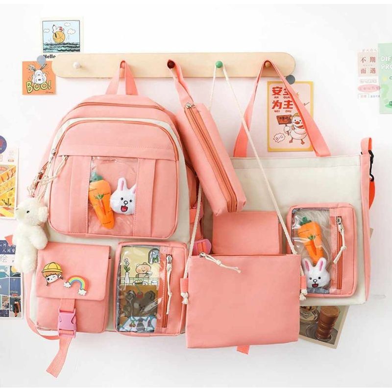 GENERICO - Mochila Kawai Set De 4 Piezas Con Accesorios Coreana Bolsos Cartuchera