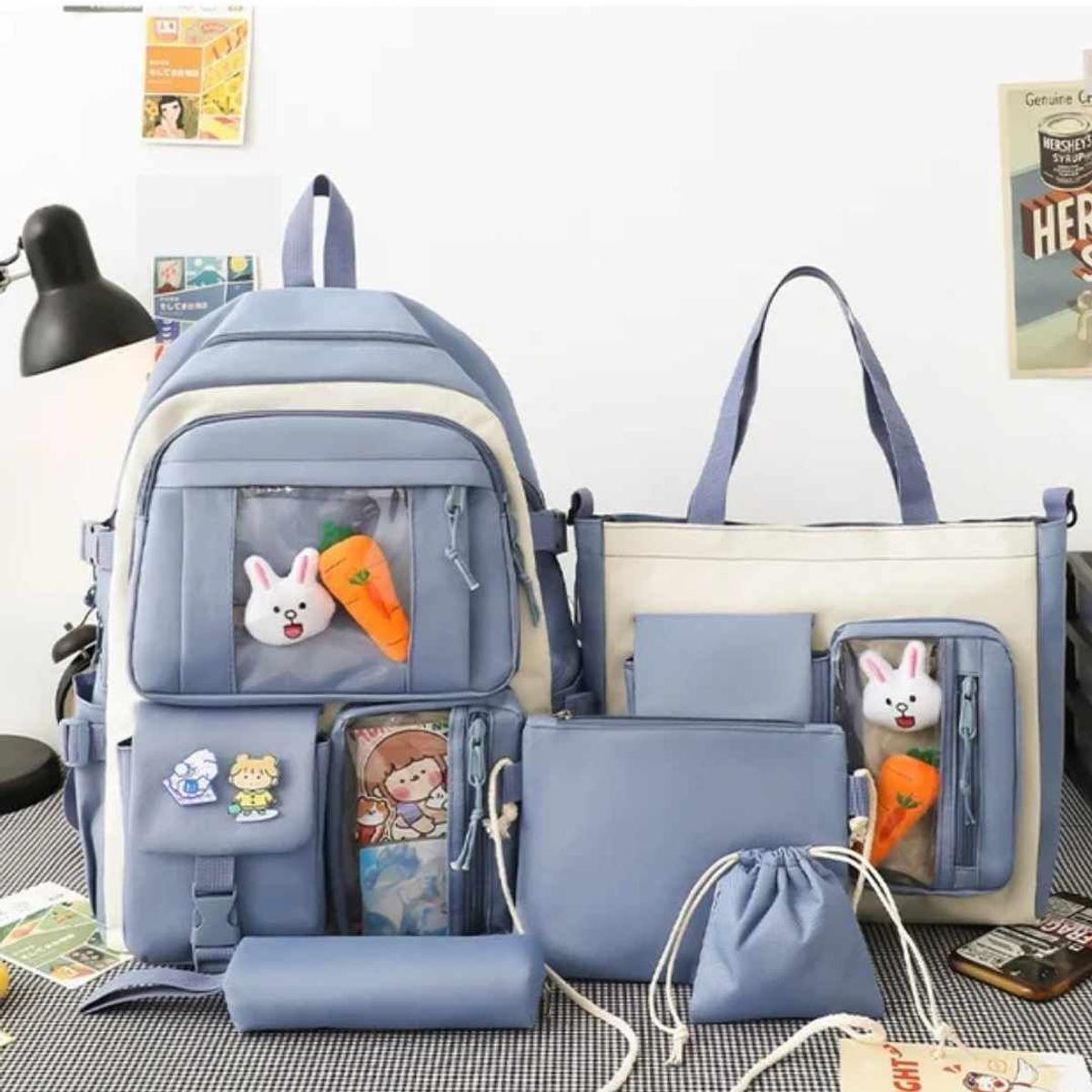 GENERICO - Mochila Kawai Set De 4 Piezas Con Accesorios Coreana Bolsos Cartuchera