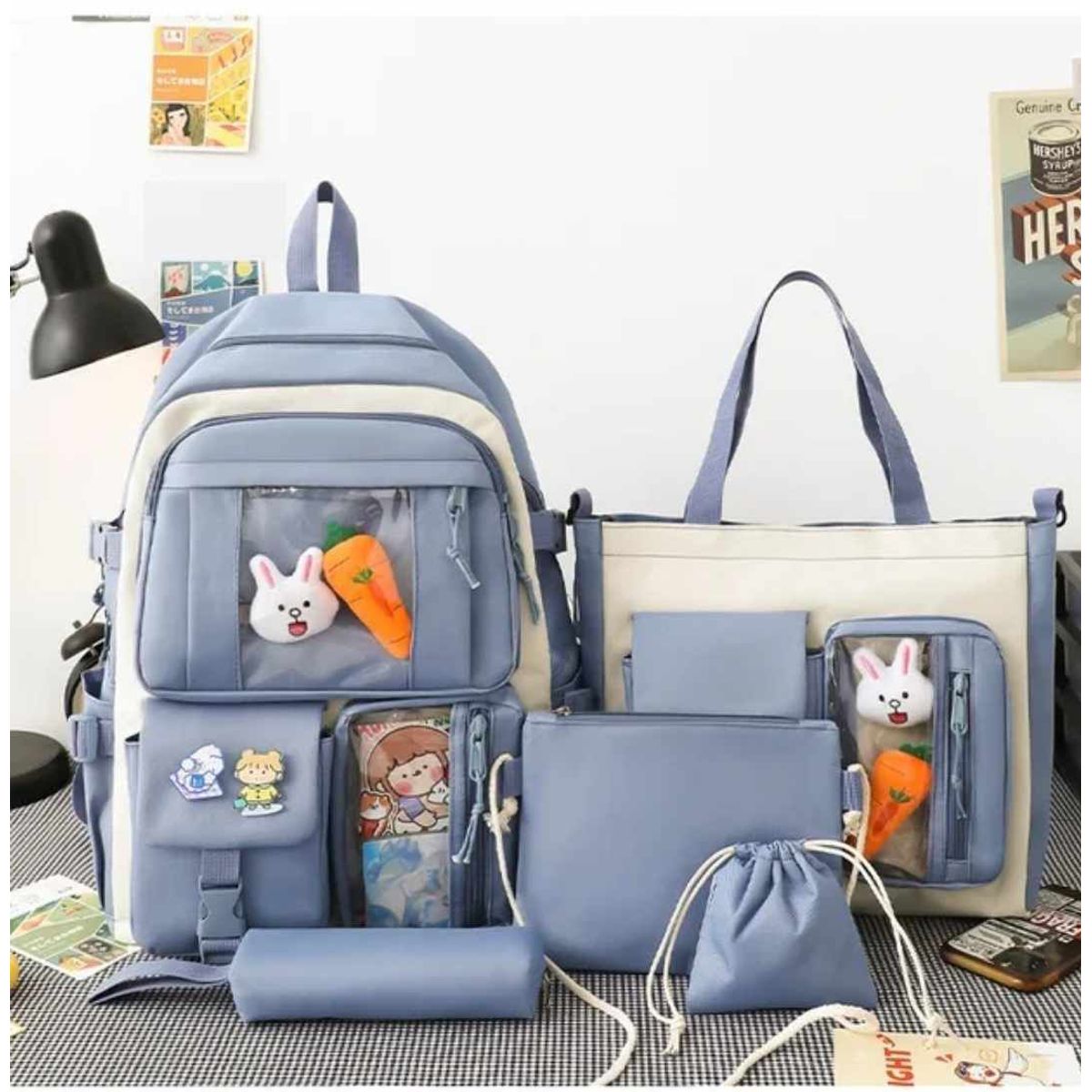 GENERICO - Mochila Kawai Set De 4 Piezas Con Accesorios Coreana Bolsos Cartuchera