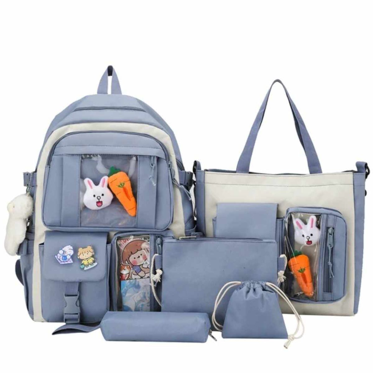 GENERICO - Mochila Kawai Set De 4 Piezas Con Accesorios Coreana Bolsos Cartuchera