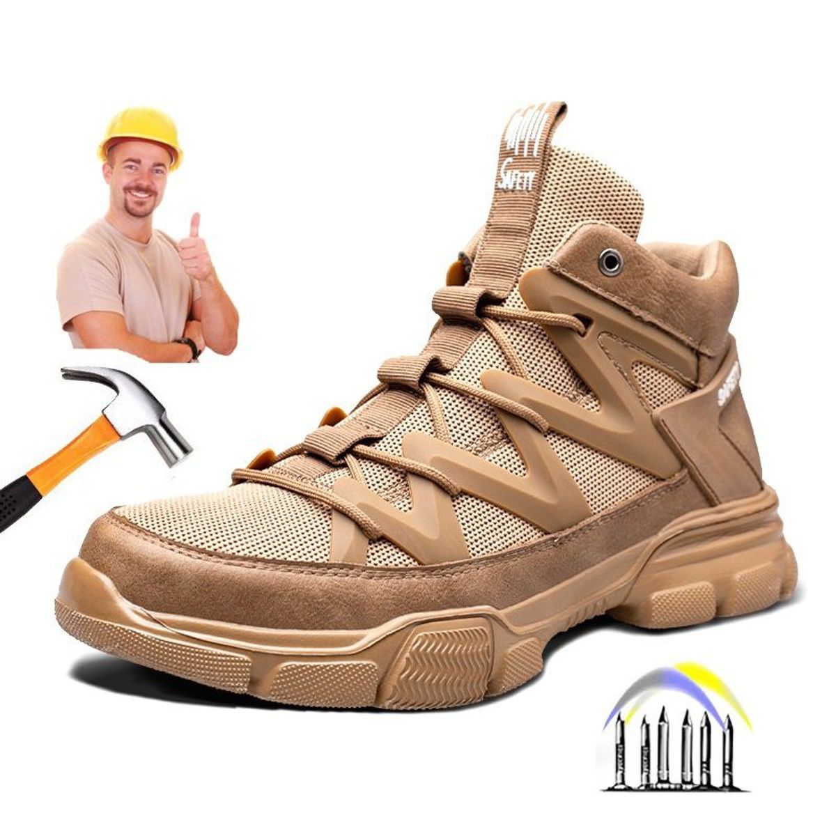 BLWOENS - Zapatos de Seguridad ligeros para hombres cómodos trabajo - Khaki