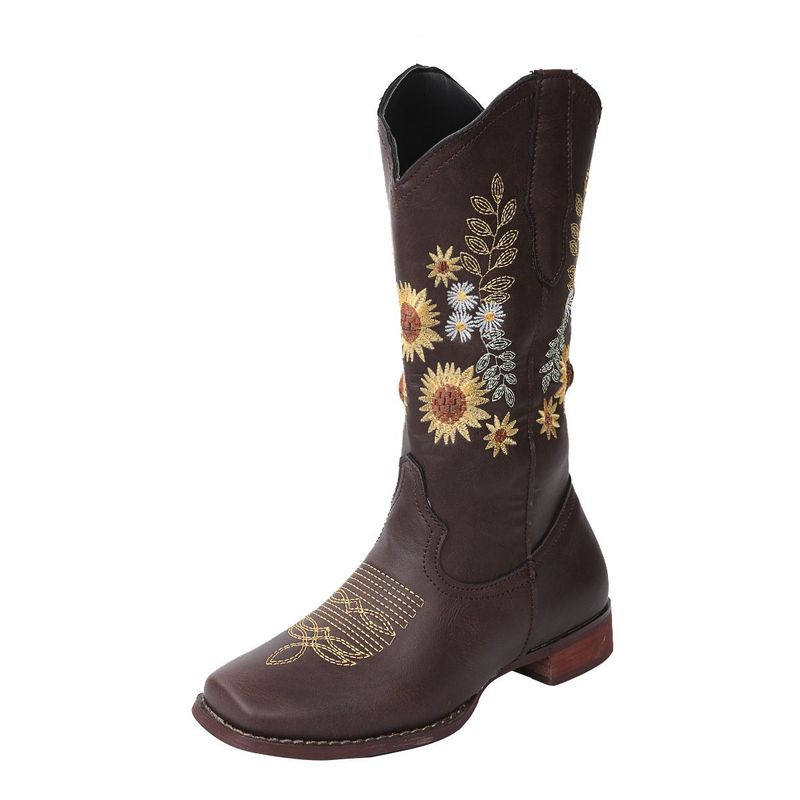 BLWOENS - Botas bordadas occidentales para mujer - Café