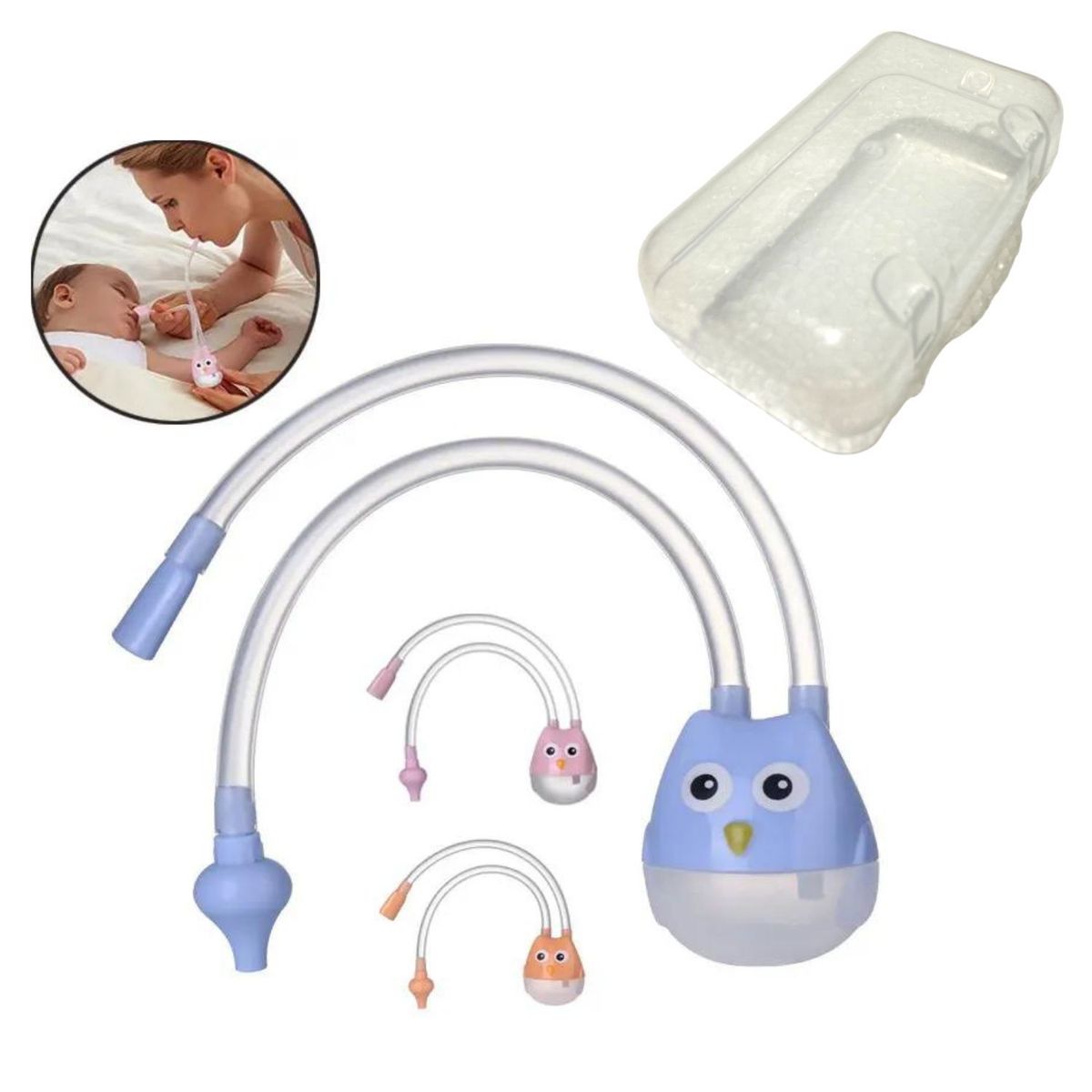 GENERICO - Aspirador Nasal Para Bebe Buho Celeste con Estuche