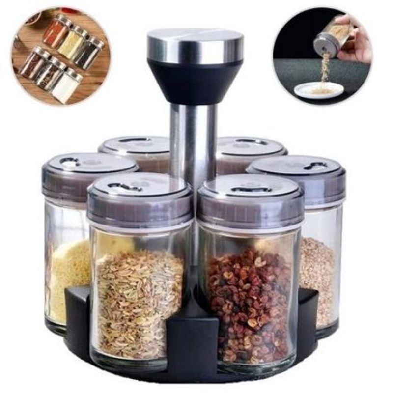 GENERICO - Condimentero de Vidrio Giratorio Set de 6 Piezas