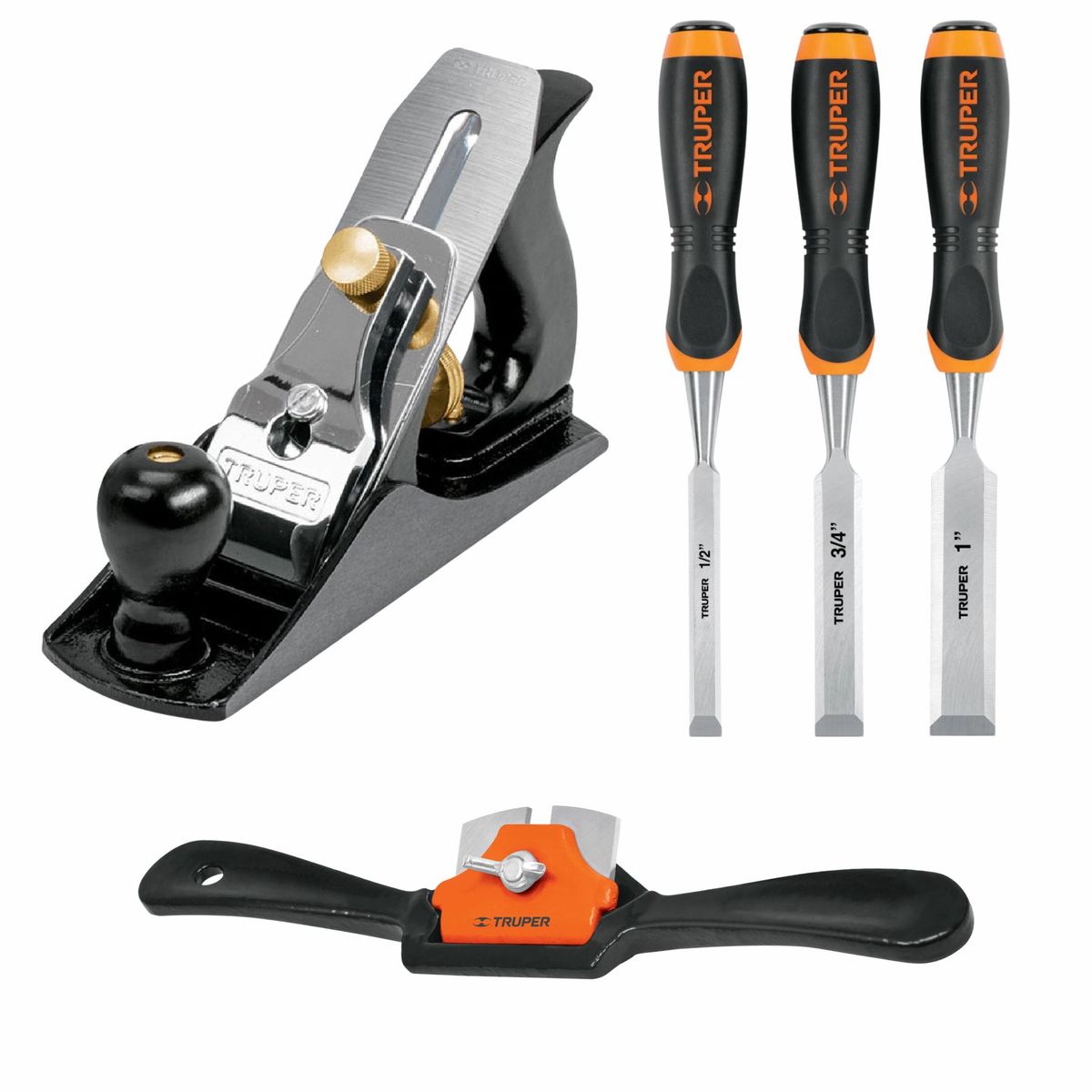 TRUPER - Combo cepillo carpintero 4 con cuchilla de vuelta y formones Truper