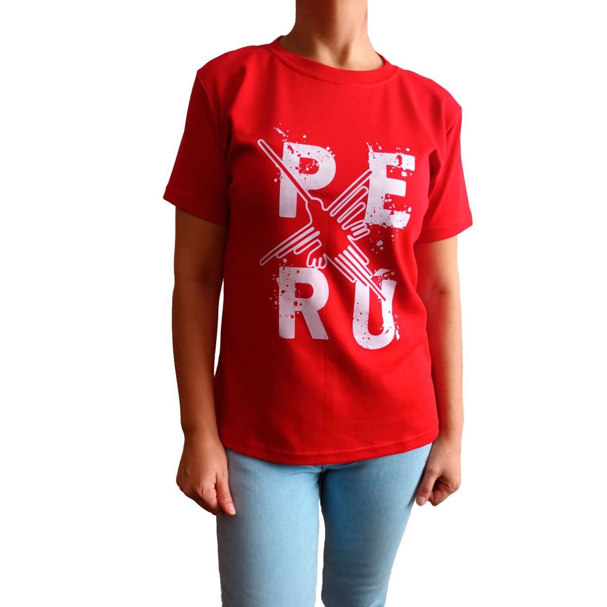 GENERICO - Polo Mujer Manga Corta Diseño Lineas de Nazna Perú - Rojo