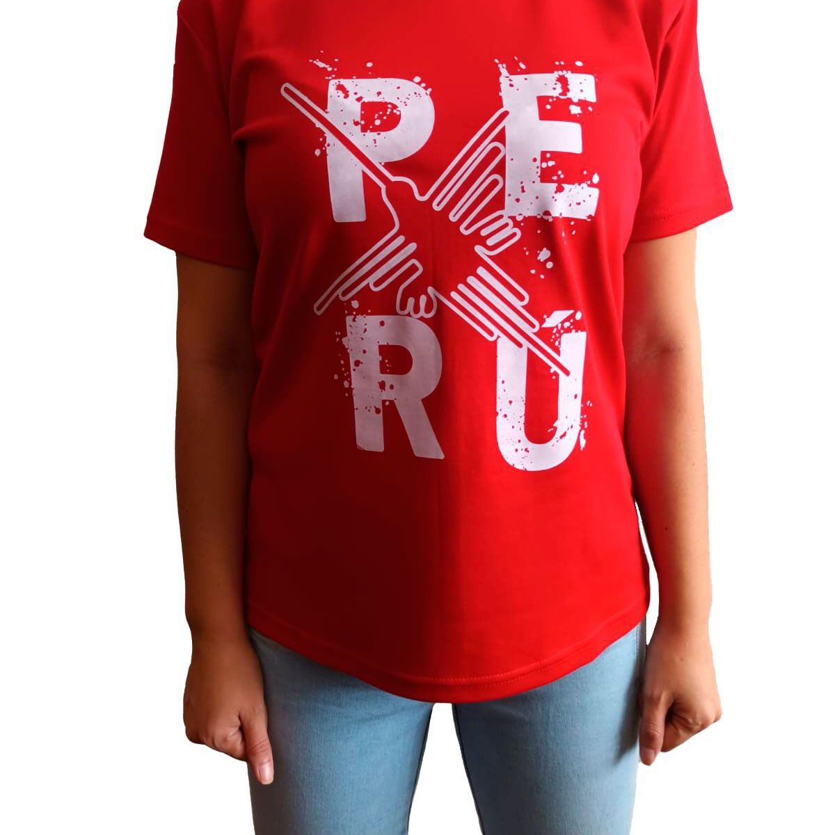 GENERICO - Polo Mujer Manga Corta Diseño Lineas de Nazna Perú - Rojo