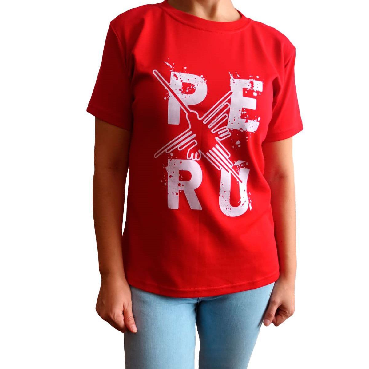 GENERICO - Polo Mujer Manga Corta Diseño Lineas de Nazna Perú - Rojo