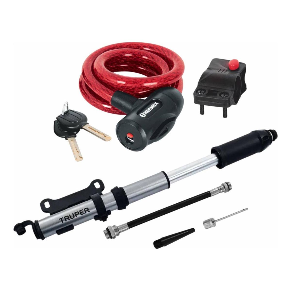TRUPER - Kit Cadena para bicicleta con Mini Inflador 75 Psi Truper