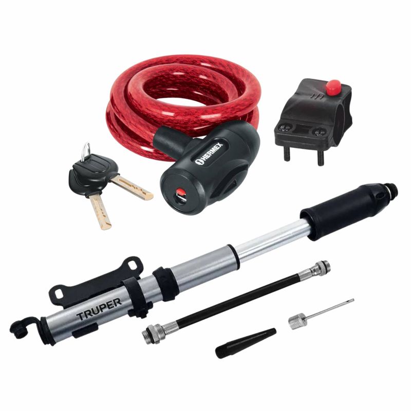 TRUPER - Kit Cadena para bicicleta con Mini Inflador 75 Psi Truper
